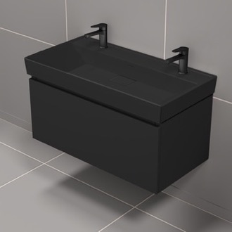 Bathroom Vanity Black Double Bathroom Vanity With Black Sink, Modern, Wall Mount, 40